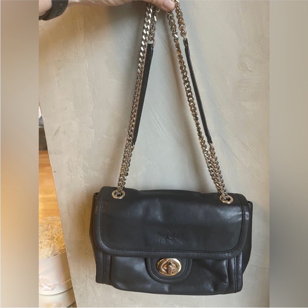 Coach Black Leather Chain Strap Bag